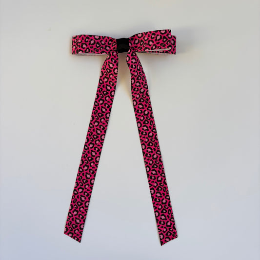 Grosgrain Printed Pink Leopard Skinny Bow