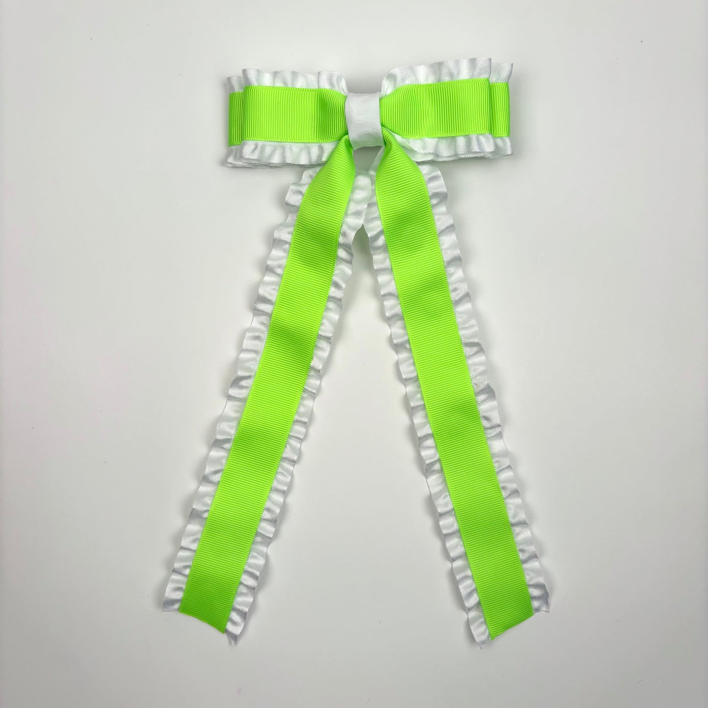 Double Ruffle Neon Green and White Bow