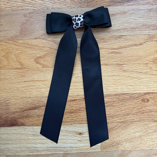 Grosgrain Black with Leopard Center Bow