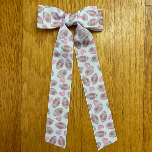 Grosgrain Printed Football Hearts Bow