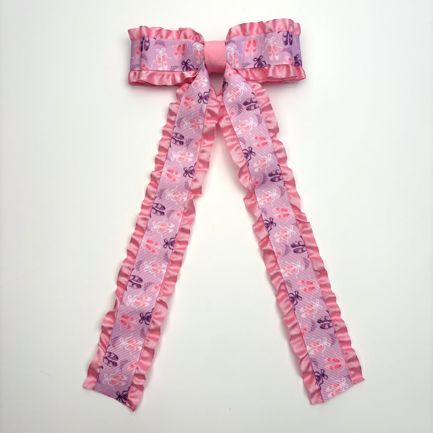 A Ballet Shoe Print Layered Ruffle Bow