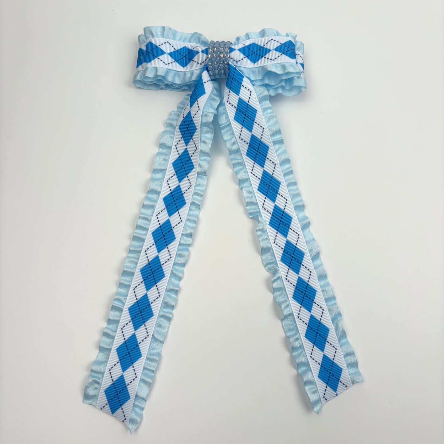A Fall Collection Ruffle Edge Blue Argyle Print with Rhinestones