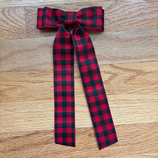 Grosgrain Printed Red & Black Plaid Bow