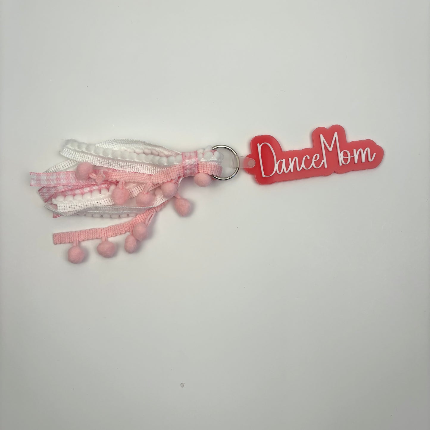 Acrylic and Ribbon Dance Mom Pink Keychain