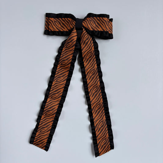 Animal Print Double Ruffle Tiger Bow