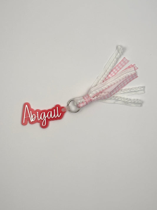 Acrylic and Ribbon Custom Pink Keychain