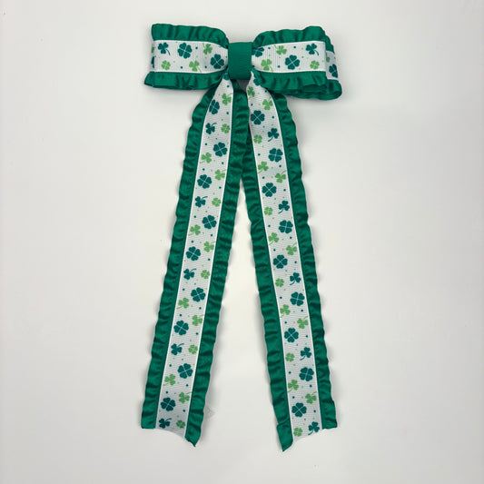 A Patty’s Day Double Ruffle Shamrock Bow