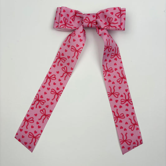 A Cupid Collection Grosgrain Printed Bow Hearts Bow