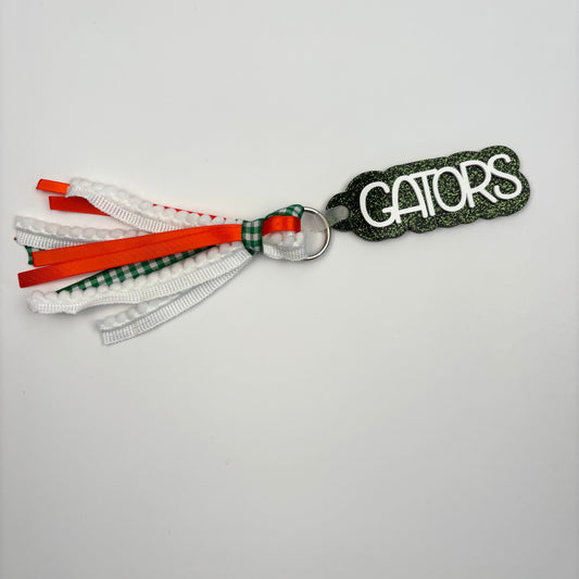 Acrylic and Ribbon Gator Dark Green Keychain