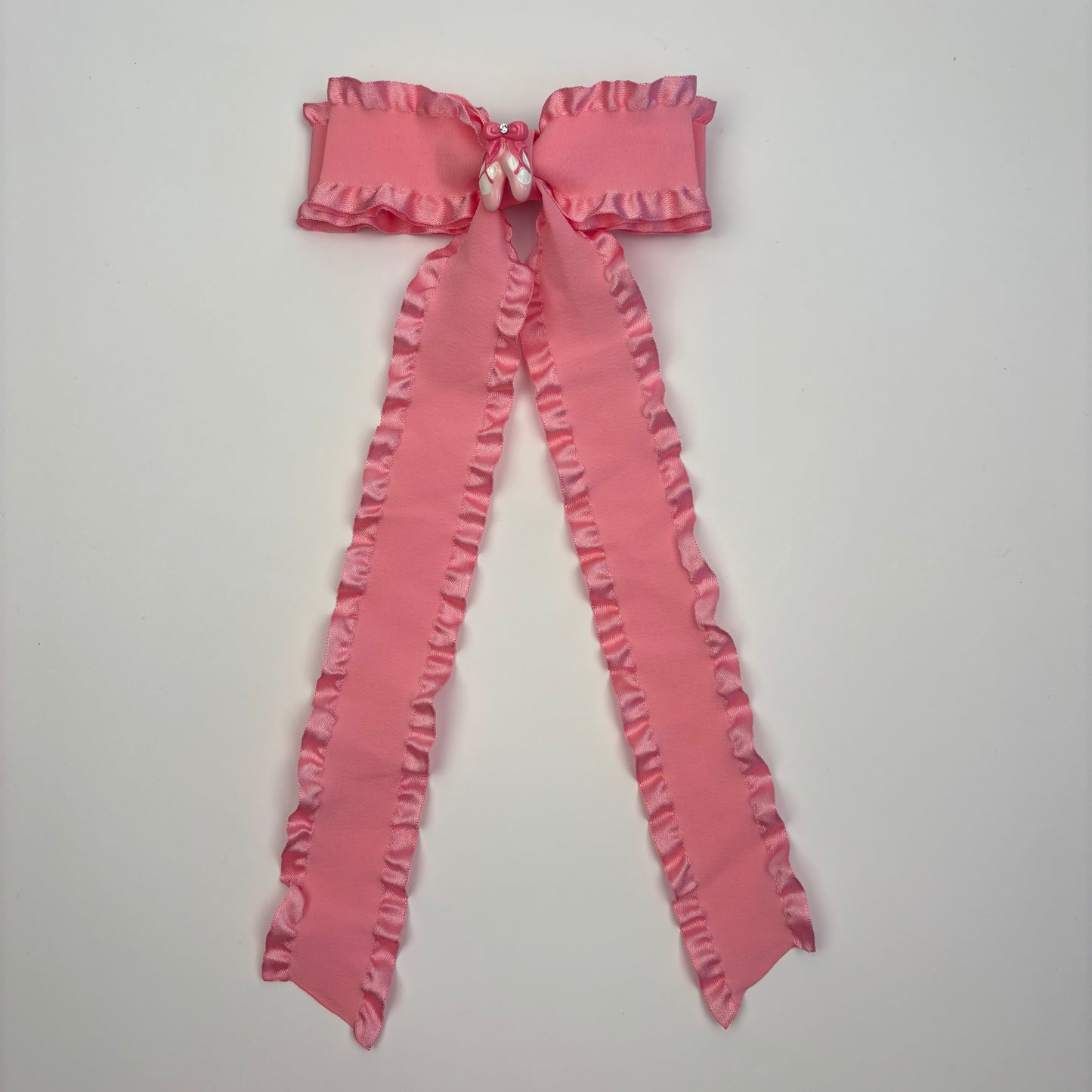 Ruffle Pink Bow w/ Ballet Shoes Embellishment