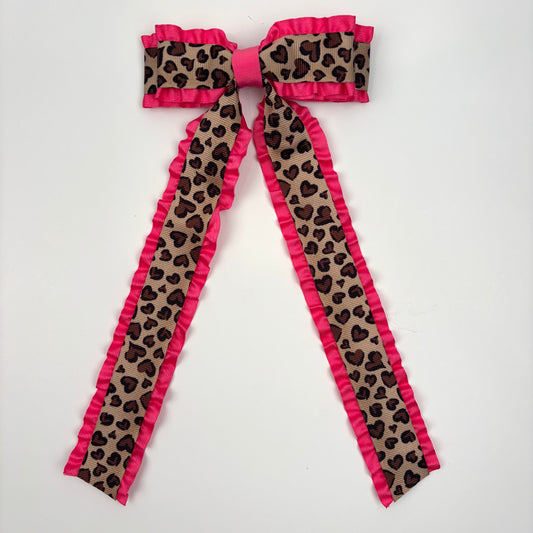 A Cupid Collection Double Ruffle Heart Cheetah Bow