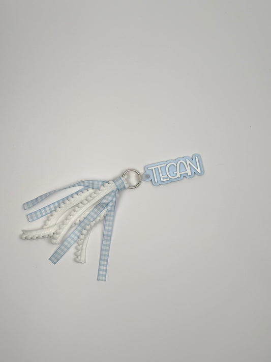 Acrylic and Ribbon Custom Blue Keychain