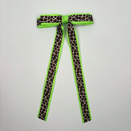 Double Layered Neon Green Cheetah Bow