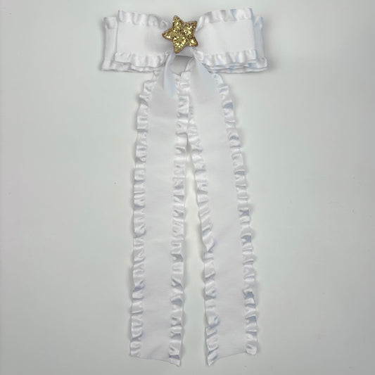 A Patty’s Day Ruffle White Bow w/ Star Embellishment