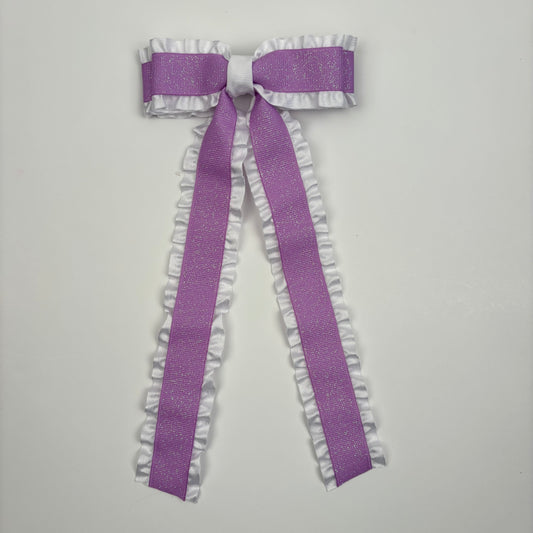 A Glitter Double Ruffle Purple Bow