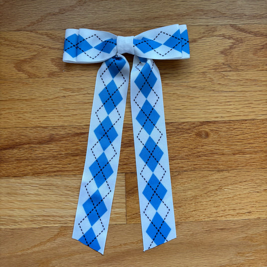 Grosgrain Printed Argyle Blue Bow