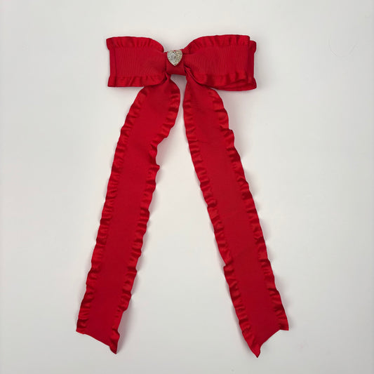 A Cupid Collection Ruffle Red Bow w/ Heart Embellishment