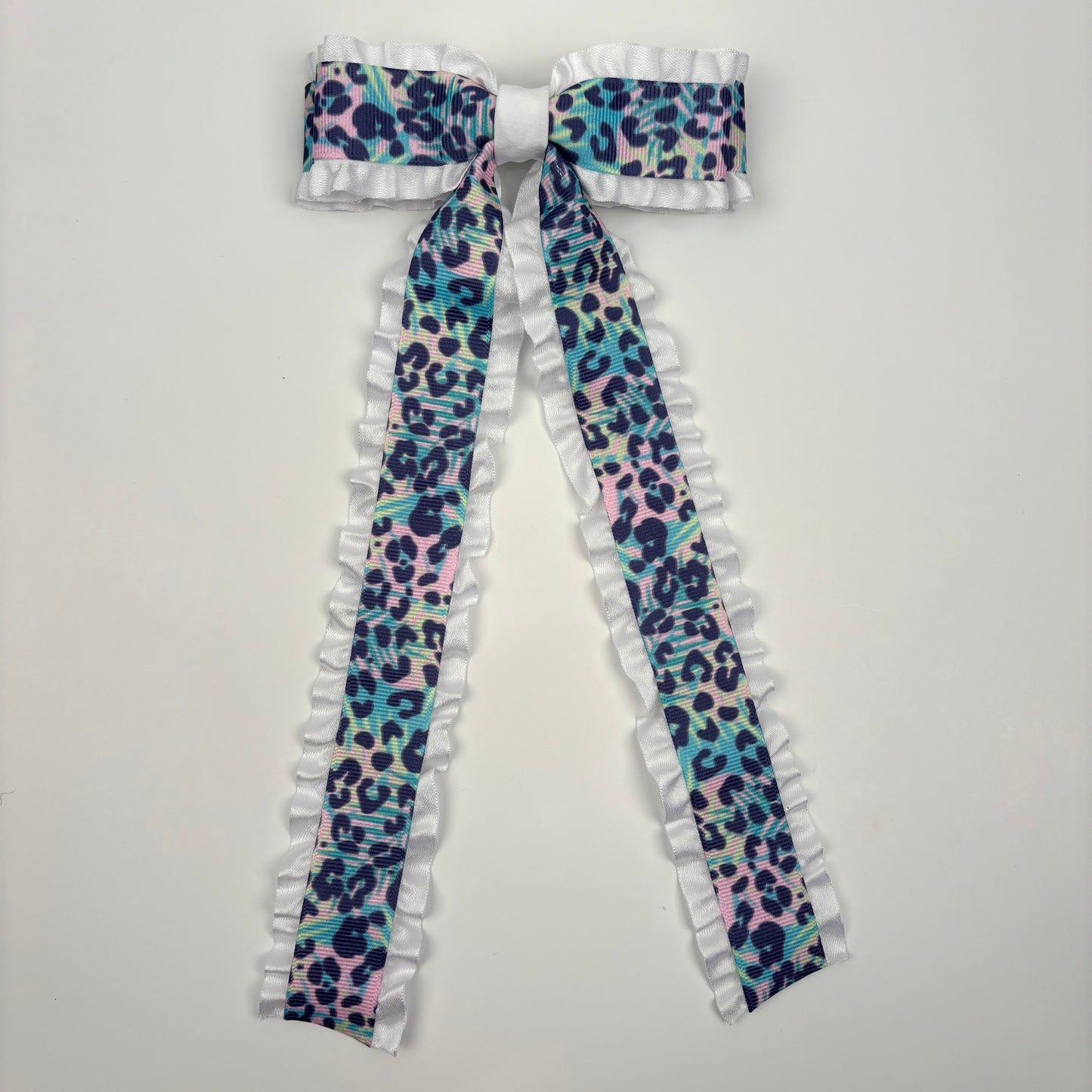 Animal Collection Double Ruffle Turquoise Cheetah Bow