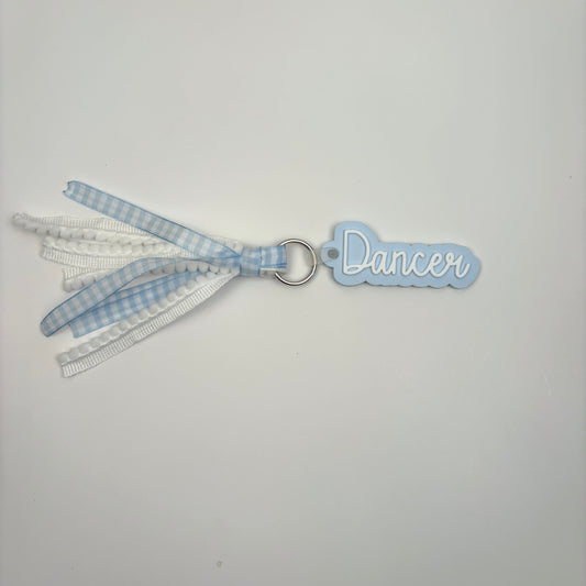 Acrylic and Ribbon Dancer Light Blue Keychain