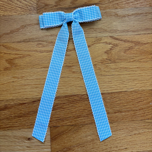 Gingham Blue Scalloped Bow