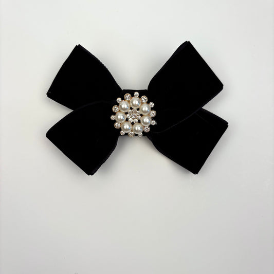 A Holiday Velvet Black Mini Bow with Embellishment