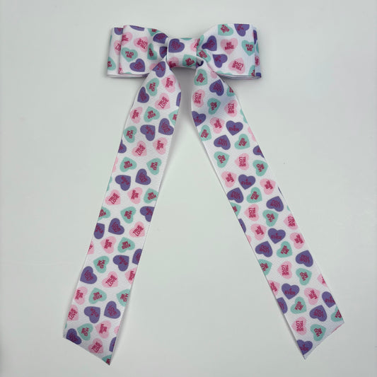 A Cupid Collection Grosgrain Printed Candy Hearts Bow