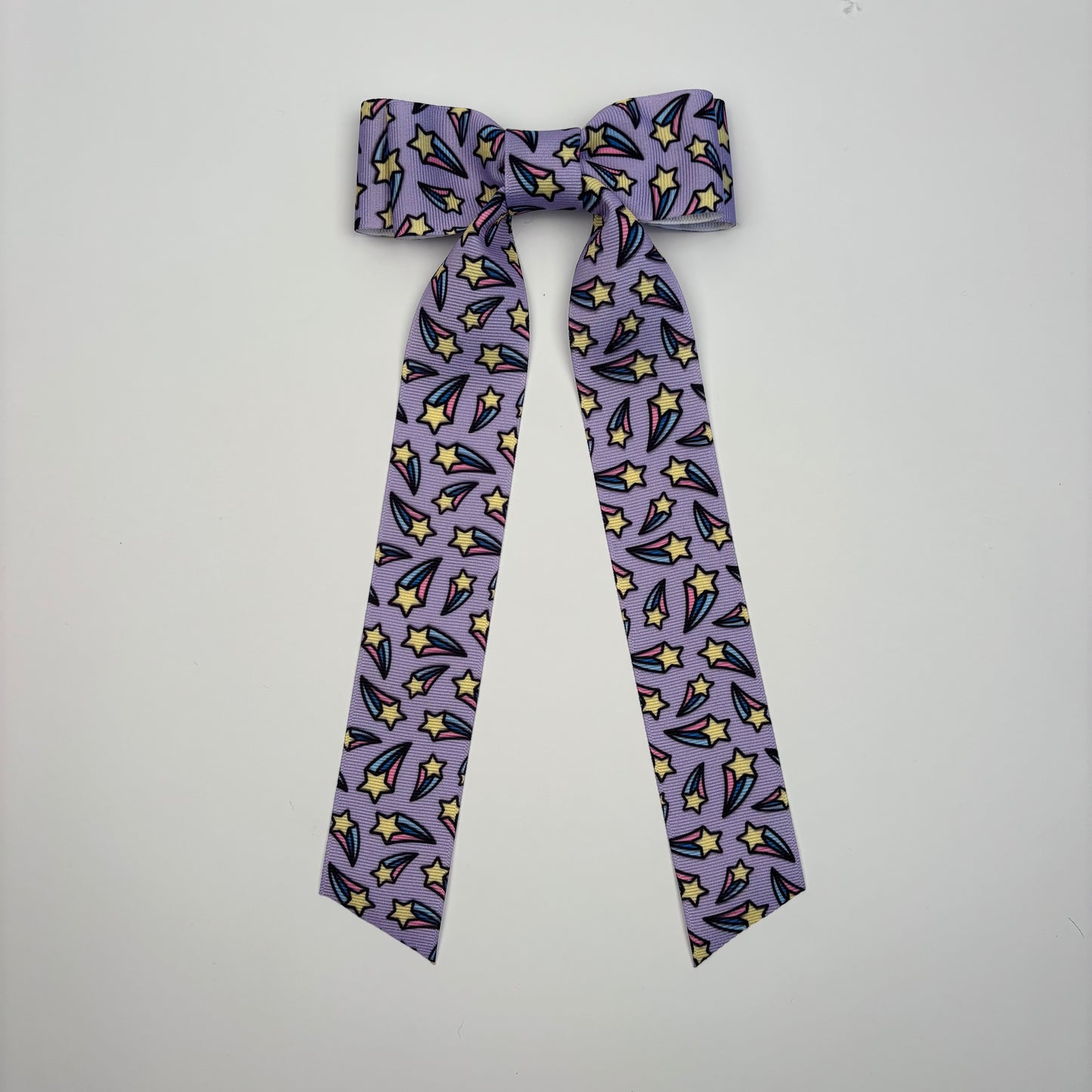 Grosgrain Printed Purple Stars Bow