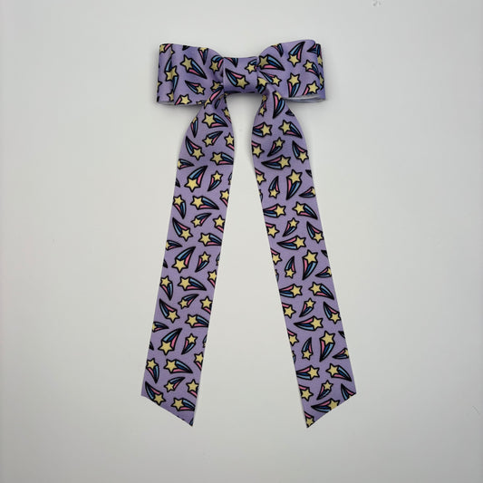 Grosgrain Printed Purple Stars Bow