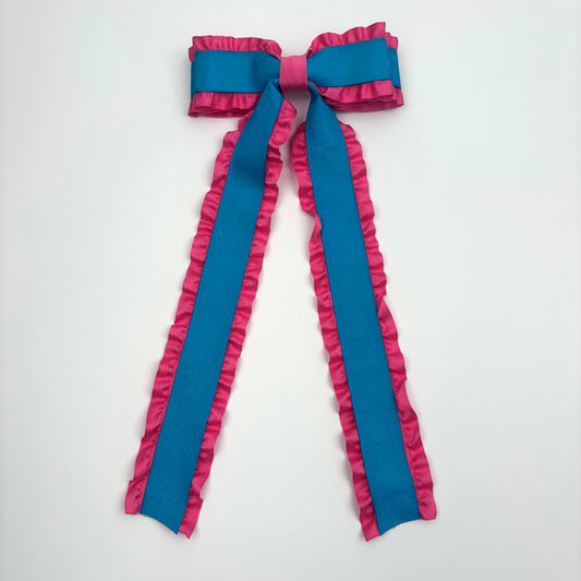 A Spring Pink and Turquoise Layered Bow