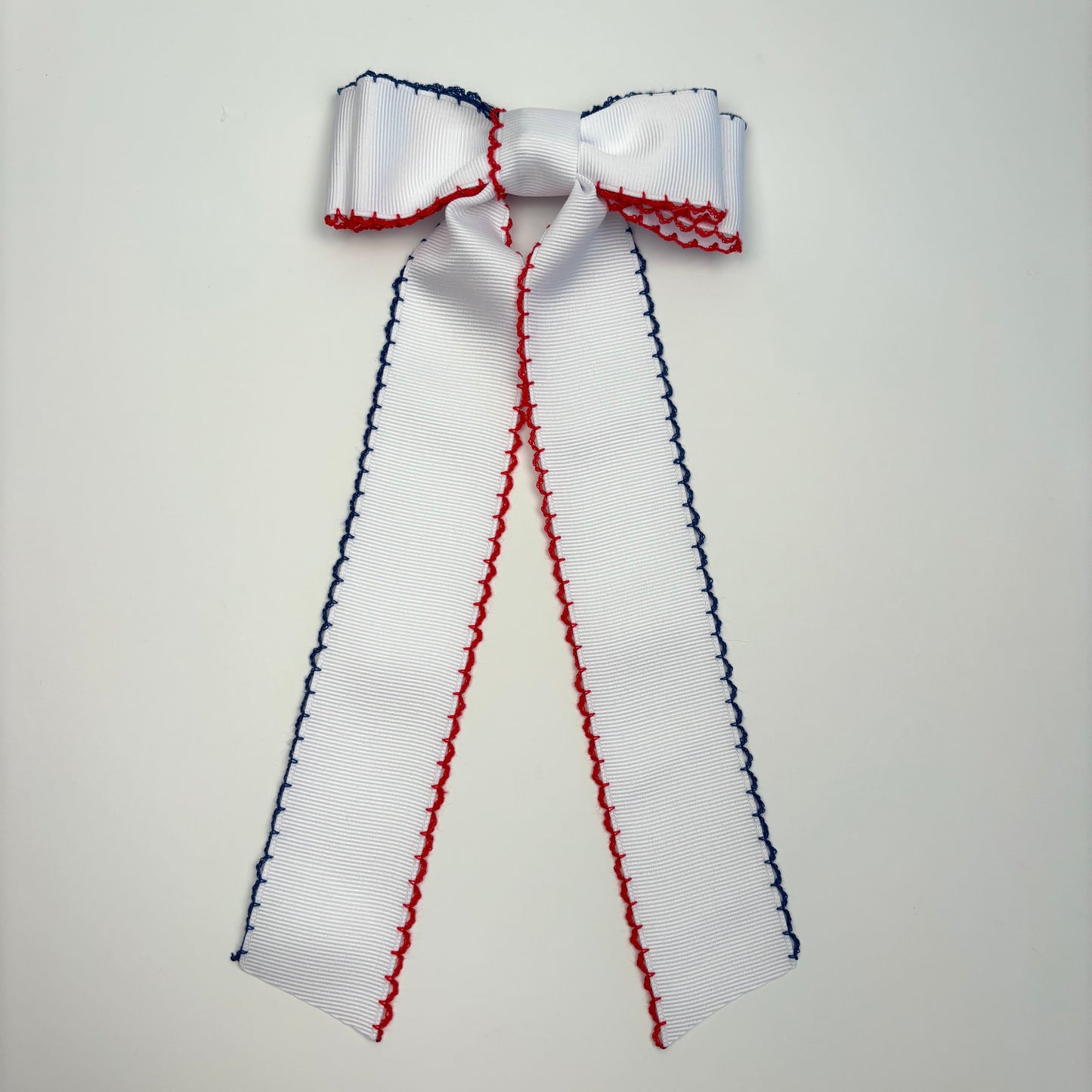 A Spring Red White and Blue Moonstitch Hair Bow