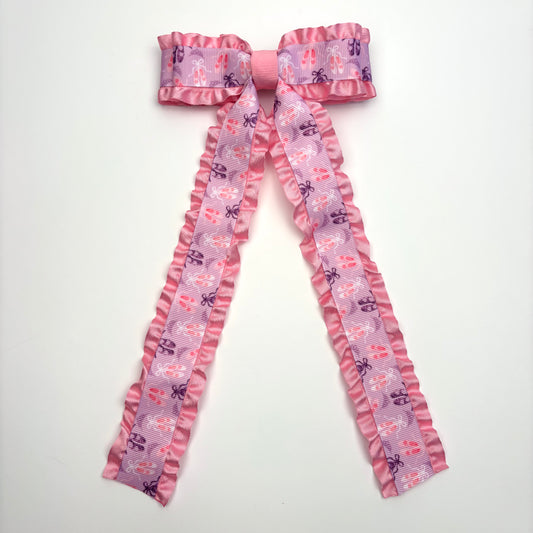 A Ballet Shoe Print Layered Ruffle Bow