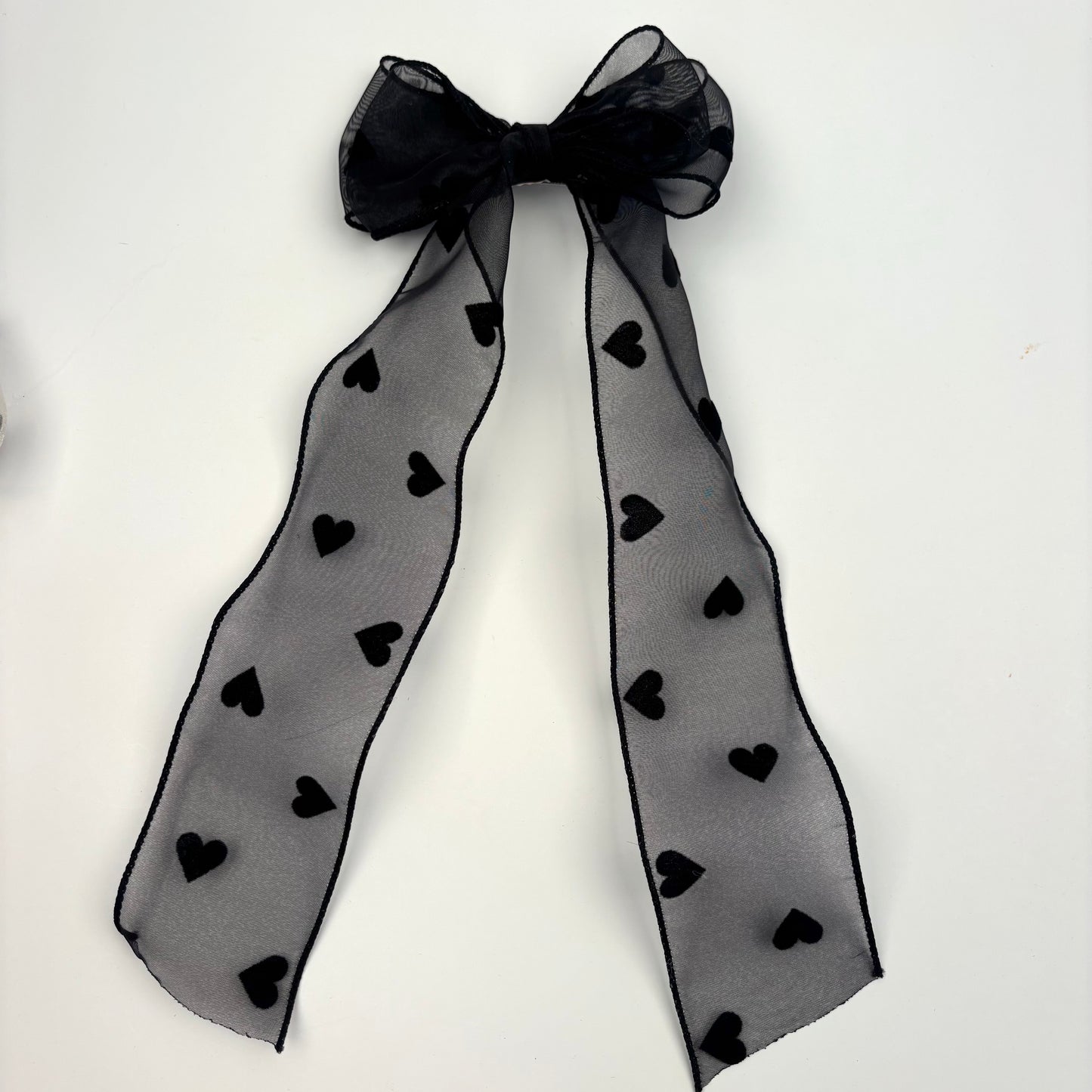 A Summer Collection Black Sheer Velvet Heart Bow