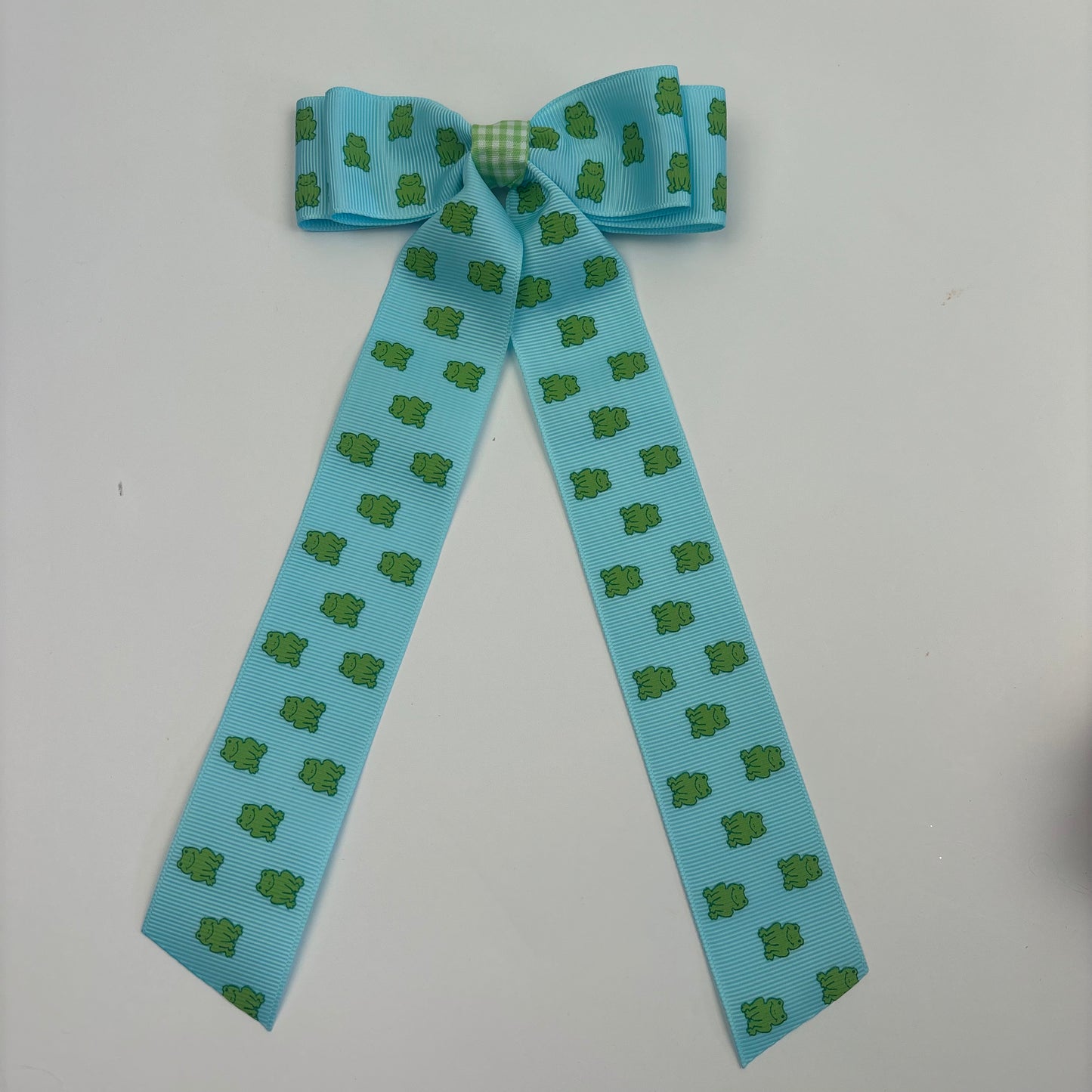 SALE Grosgrain Printed Blue Frogs Bow