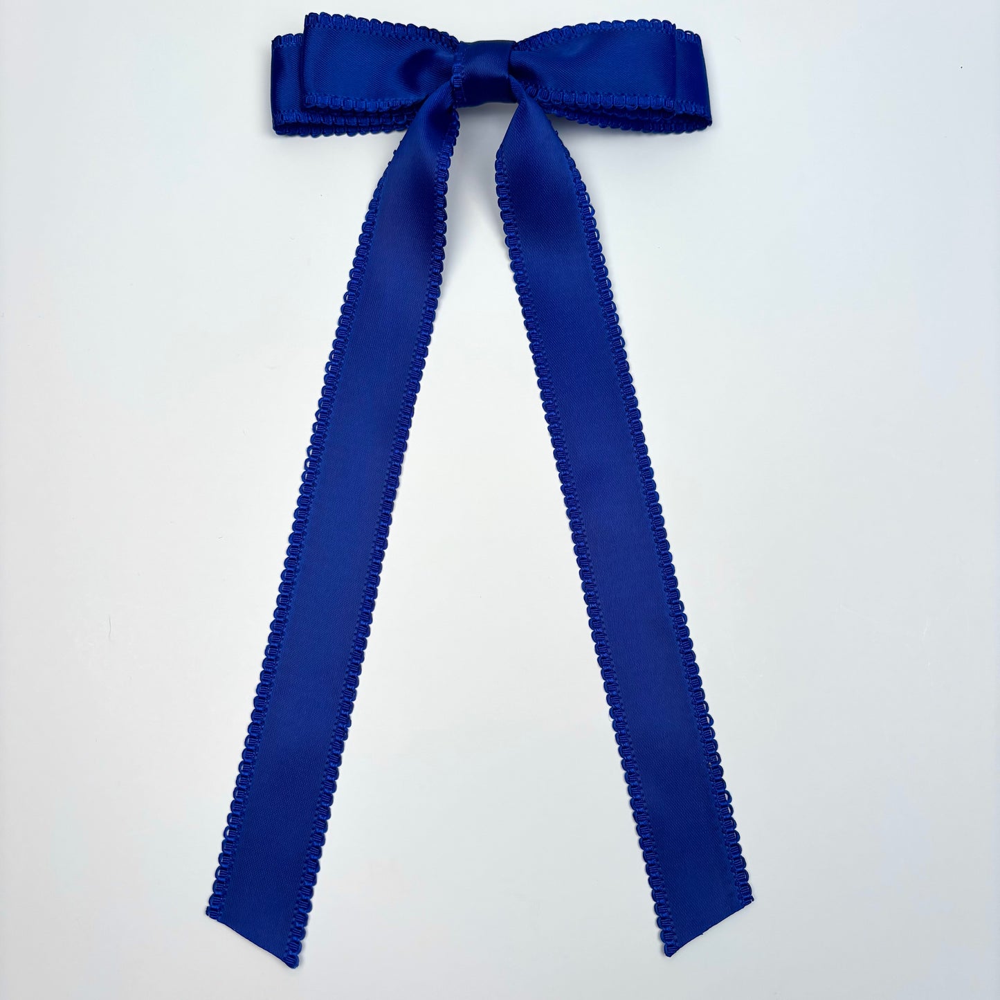 A Spring Scalloped Royal Blue Satin Hair Bow