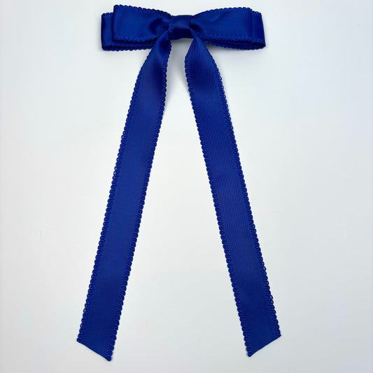 Spring Scalloped Royal Blue Satin Hair Bow