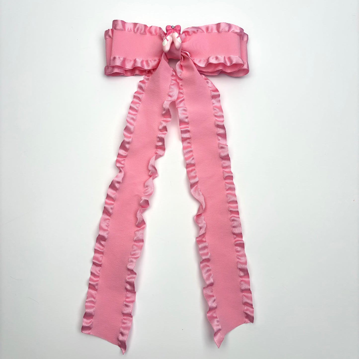A Ballet Ruffle Pink Bow w/ Ballet Shoe Embellishment