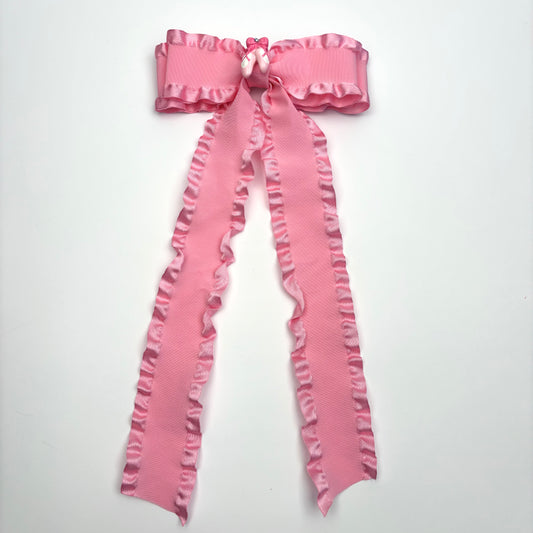 A Ballet Ruffle Pink Bow w/ Ballet Shoe Embellishment