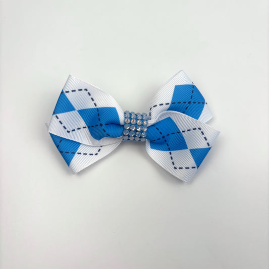 A Fall Collection Blue Argyle Mini Bow with Rhinestones