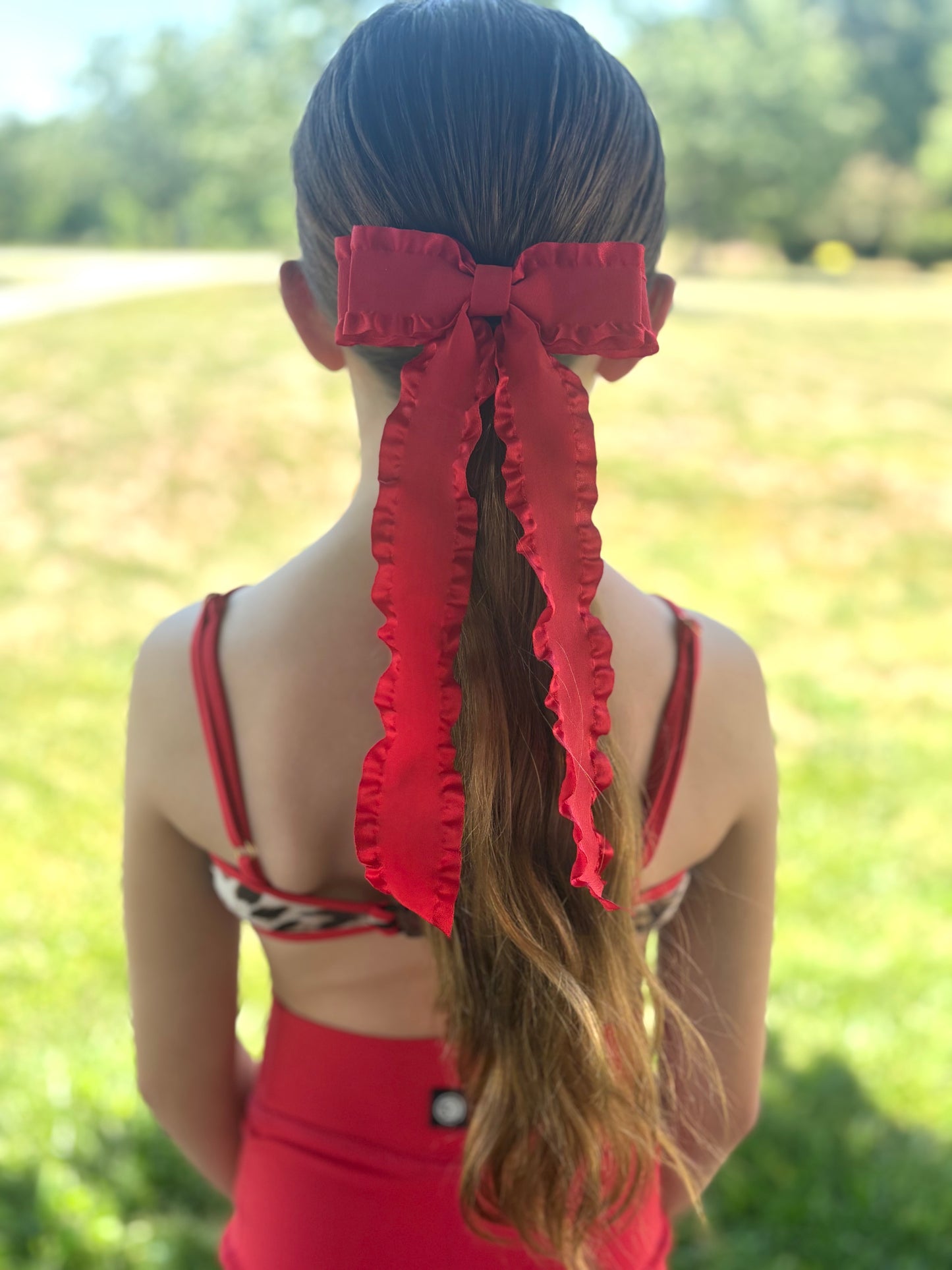 A Spring Ruffle Red Hair Bow