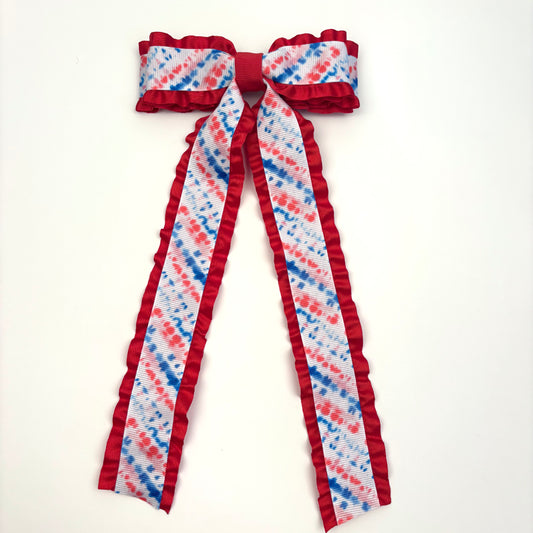 A Spring  Patriotic Tie Dye Double Ruffle Bow