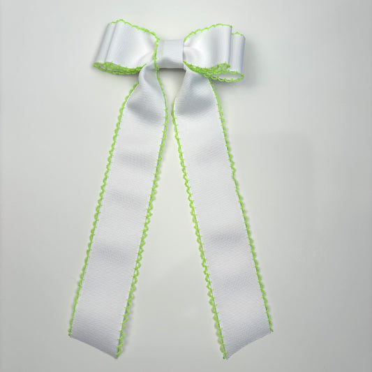 Spring Moonstitch White Neon Green Bow