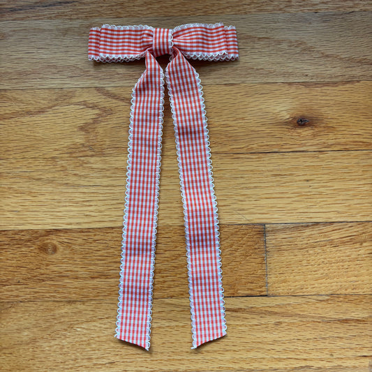 Gingham Orange Scalloped Bow