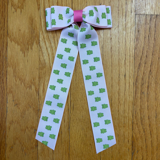Grosgrain Printed Pink Frogs Bow