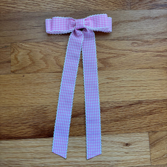 Gingham Pink Scalloped Bow