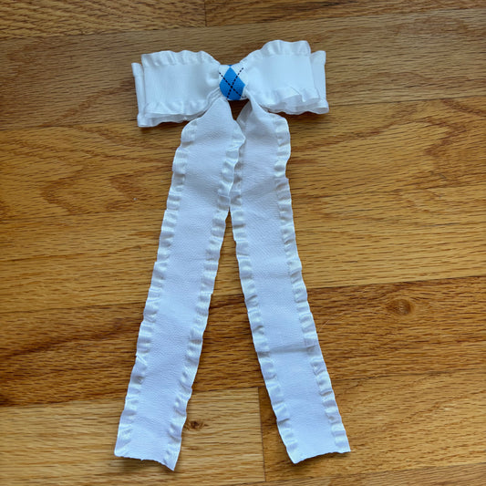Ruffle White Bow w/ Argyle Center